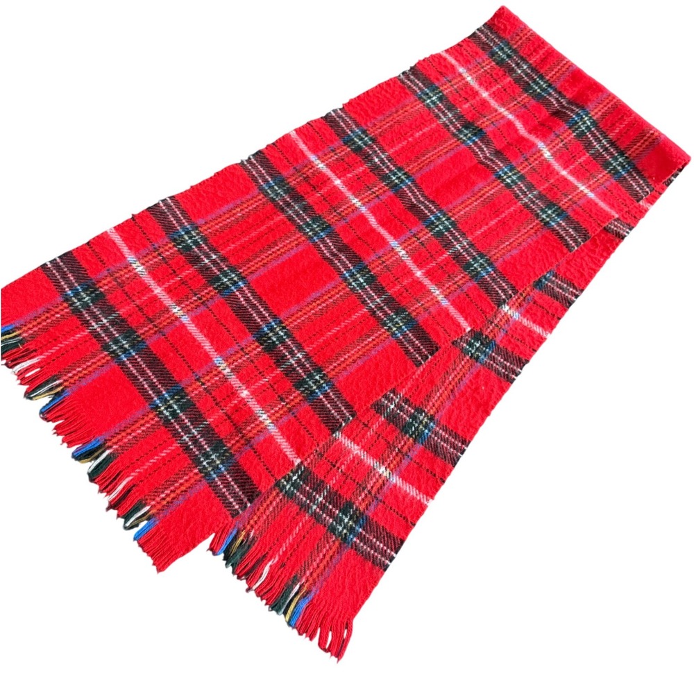Red Tartan Plaid Scarf Fringe Wool Blend Winter Warm Accessory‎
